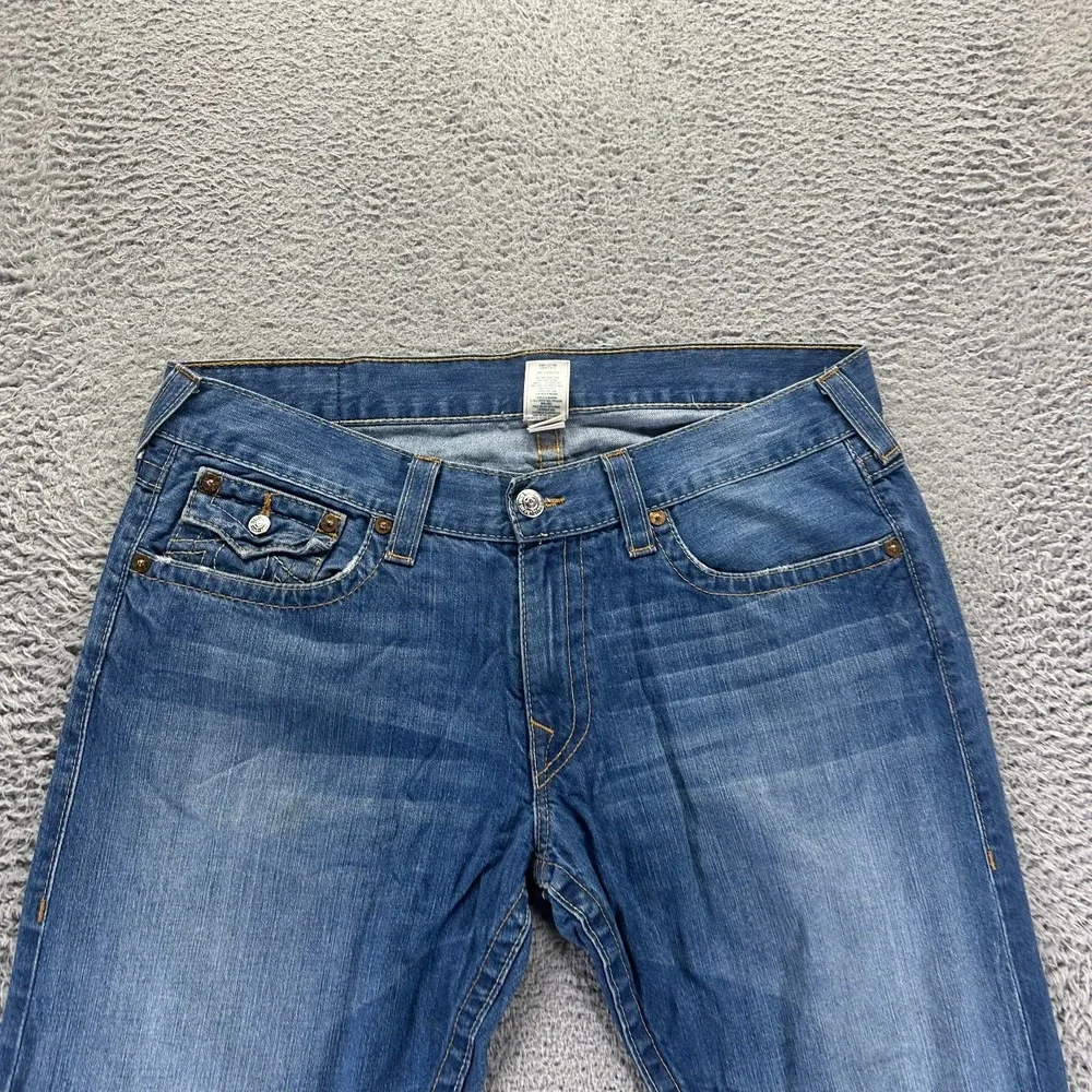 Vintage True Religion Jeans Mens 38x34 Blue Cotton Denim Straight Faded Workwear